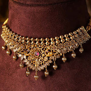 <b>Twin</b> Peacock Floral Elegance Gold Plated Necklace Jhumkis Jewellery Set Handmade Bulk Product - Product Image 6