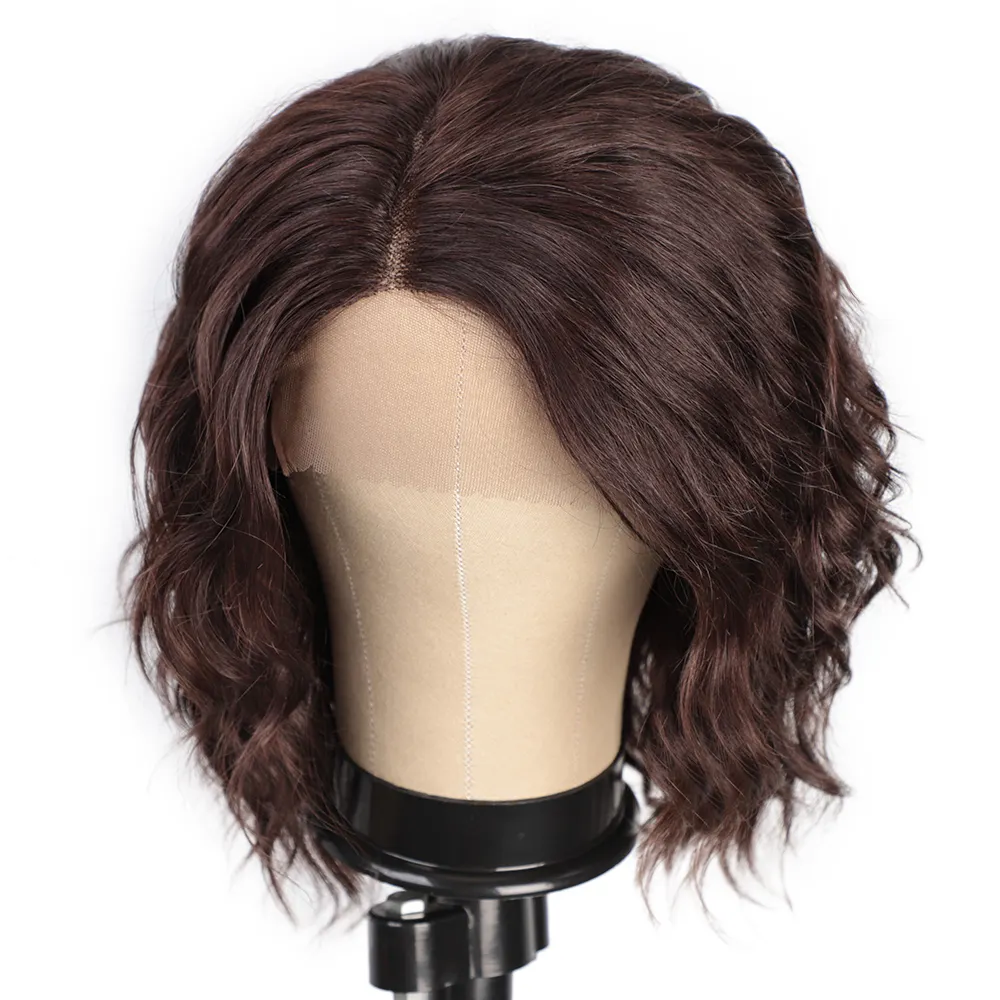 Aisi Hair Human Hair Short Wavy Color 2# Bob Swiss Lace Wigs Body Wave Brazilian Human Hair Lace Frontal Wigs For Black Women