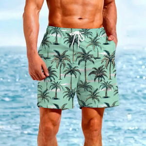 Traje de Baño para Hombre con Estampado de Palmeras Tropicales, Secado Rápido, Ligero, con Cordón Elástico en la Cintura - Product Image 1