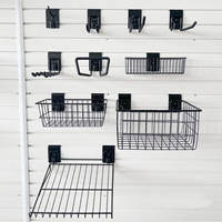 Crochets de suspension pour mur à lattes JH-Mech avec mécanisme de verrouillage, crochets de suspension simples en métal réglables pour mur à lattes, crochets de présentation en vrac