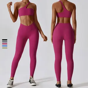 Venta al por mayor de secado rápido de un hombro Sujetador deportivo Legging Yoga Set Fitness Wear Gym Sets para mujeres Conjuntos de entrenamiento