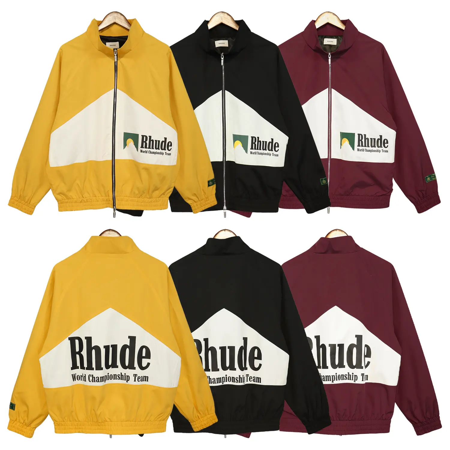 RHUDE American fashion high-end retro patchwork pill zipper logo print short jacket men and women's suit coat