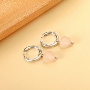 Pendientes de Aro con Forma de Corazón Rosa, Piedra Natural, Aleación de Zinc, Regalo para Mujer, Joyería de Moda - Product Image 4