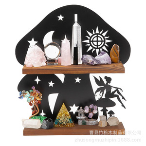 Estante de exhibición de madera con forma de hongo para montar en la pared, de 2 niveles, para almacenamiento de cristales y decoración del hogar. - Product Image 3
