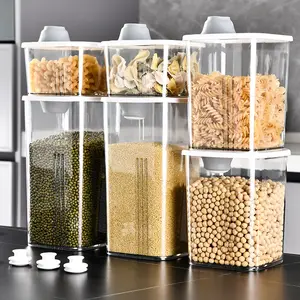 Boîte de garde-manger hermétique en plastique pour la cuisine, récipient de stockage d'aliments en vrac sec transparent, organisateur de céréales, pot de haricots de riz