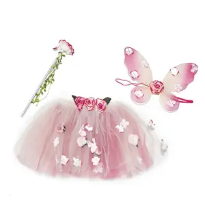 Gaun mawar putri rok tulle rok putri pendek kupu-kupu Peri sayap set stik tutu rose kostum tutu untuk anak perempuan