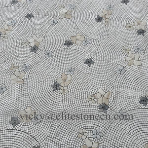 壁と床の装飾用のカスタム扇形花柄ガラスカットモザイク壁画 - Product Image 2