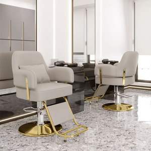 Chaise de coiffure de salon de beauté de luxe en acier inoxydable avec base dorée, cadre en métal, pour la coupe de cheveux - Product Image 6