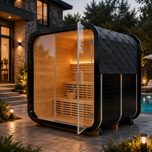 HG Custom 2-4 Person Prefabricated Outdoor Cube Canadian Hemlock <b>Red</b> Cedar Wooden Cabin with Panoramic Glass - Product Image 2