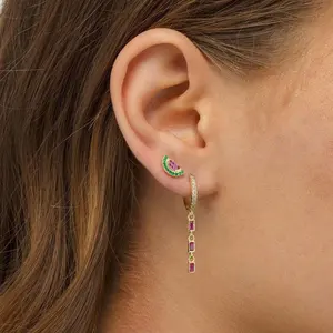 Elegant Jewelry 925 Sterling Silver 18k Gold CZ Rainbow Watermelon Stud Earring