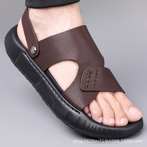 Genuine Leather Slides Open Toe Rubber Outsole Breathable Casual <b>Sandals</b> For Men Women Summer Outdoor Wear - Product Image 2