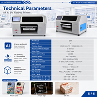 Printer UV Flatbed Otomatis A4 dengan Print Head DX7, CMYK, Putih, Varnish, Pencetakan Kartu Multiwarna untuk Kustomisasi Permukaan Datar