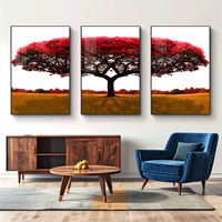Nordisches Modernes 3-teiliges Rotes Baum-Landschaftsposter Digital Gedruckte Wandkunst Dekoration Gemälde für Wohnzimmer Heim-Kunstwerk Dekoration