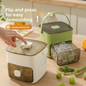 Moule à glaçons à pression manuelle grande capacité, bac à glaçons en plastique de qualité alimentaire avec boîte de rangement pour la cuisine à domicile - Product Image 3