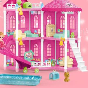 Kunststoff Schloss Baustein Ziegel Konstruieren Spielzeug Diy große Puppe Haus Kit rosa Spielzeug Baby puppe für Kinder - Product Image 3