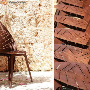 Chaise artistique moderne en acier Corten, motif feuille ajourée, résistante à la rouille, empilable, pour extérieur, jardin, patio, café, école, atelier - Product Image 2