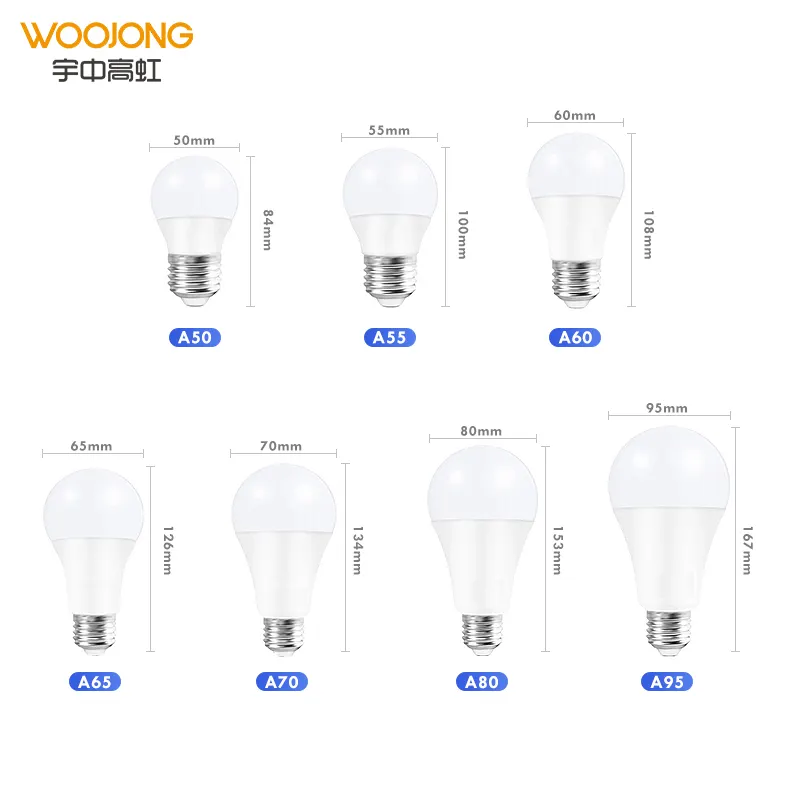 Woojong ผู้ผลิตตัวอย่างฟรีขายส่งหลอดไฟ LED ราคาถูก5W7W/9W/10W/12W/15W/18W/20W/24W E27B22หลอดไฟ LED