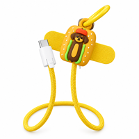 Câble de charge rapide 60W Hot Dog Dachshund avec dragonne et breloque pour téléphone, USB C vers USB C, 34 cm, tressé, court