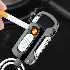 多功能创意USB打火机带折叠开刀螺丝刀钥匙扣可充电无焰等离子电动打火机