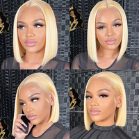Perruques Bob Blondes 613 Sans Colle en Cheveux Humains en Gros, Perruque Courte 613 en Cheveux Humains Vietnamiens avec Dentelle Frontale à Prix de Gros pour Femmes Noires