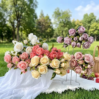 Bouquet de roses artificielles réalistes, roses en soie multi-têtes pour mariage, Saint-Valentin, Noël, décoration de la maison, centre de table, en gros