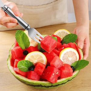 2026 New Arrival Dual Head Stainless Steel 2-in-1 Fruit <b>Cutter</b> & Watermelon Fork Slicer Knife Home Kitchen Gadget - Product Image 4