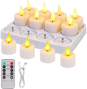 Langlebige, Flammenlose <span class=keywords><strong>LED</strong></span> Teelichtkerzen mit 3D-Dochten, Typ C Wiederaufladbar, mit Ladestation und 10-Tasten-Fernbedienung für die Heimdekoration - Product Image 1