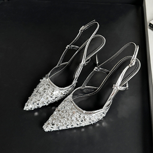 2024 New Fashion Sandals Sequins Pointed Heel Shoes 8.5CM High Shoes Hot <b>Sale</b> - Product Image 1