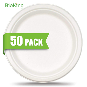 BioKing Pabrik Harga Grosir Bebas PFAS Kemasan Makanan Cepat Saji Bawa Pulang Piring Kertas Sekali Pakai Kompos dari Ampas Tebu DDP USA / Amerika - Product Image 1