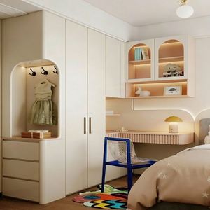 Ensemble de garde-robe modulaire pour enfants personnalisé, niche LED et bureau sécurisé, bords arrondis, rangement écologique pour chambre d'enfant en croissance - Product Image 1
