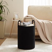 Panier à linge poignée portable grand rond pur noir décoration de la maison moderne bacs de rangement tissé coton corde paniers à linge