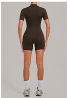 Combinaison de yoga une pièce à manches courtes et demi-zip pour femme, effet push-up, pour entraînement et gym, avec logo personnalisé