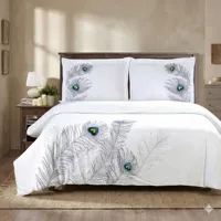 Parure de lit en tissu polyester brodé sur mesure en gros, housse de couette 200TC, moderne, toutes saisons, cadeau de Noël, durable, doux
