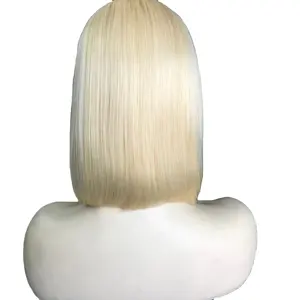 मानव बाल विग 613 # कोलोर्ड विग फीग छोटे बोब मानव बालों को पारदर्शी सीधे व्यसनी प्लेटिनम गोरा 1 टुकड़ा टी-पार्ट