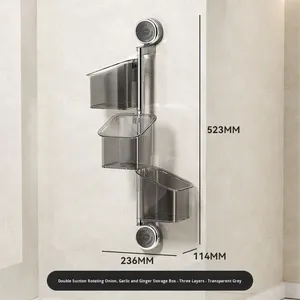 Contenitore Moderno in Plastica per Cipolle, Zenzero e Aglio con <span class=keywords><strong>Ventosa</strong></span>, Cestello Porta Spezie da Parete Senza Foratura - Product Image 3