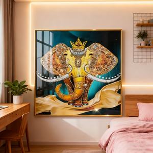 Peinture d'animaux de style islamique, Peinture de l'éléphant sacré, Vente en gros, Affiche encadrée, Décoration murale LED, Peinture en porcelaine de cristal - Product Image 5