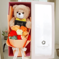 Bouquet d'ours en peluche pour la Saint-Valentin, boîte cadeau, ours en peluche avec fleurs artificielles pour petite amie