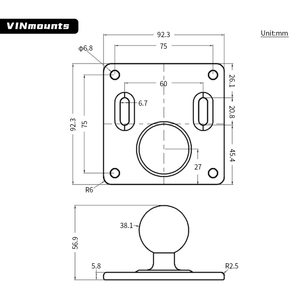 VINmounts แผ่นยึดแบบปรับได้ทนทาน VESA 75x75 ขนาด 1.5 นิ้ว รุ่น C สำหรับแขนแบบสองข้อต่อ แท็บเล็ต GPS จอภาพ เกษตรกรรม - Product Image 2