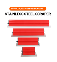 Racleur à mastic en acier inoxydable, outil de nivellement pour mastic mural, racleur à poignée en plastique rouge, racleur de nivellement