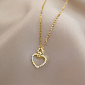 Hueco invertido doble corazón piedra titanio acero colgante collar hombres mujeres moda personalidad Internet - Product Image 1