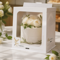 Boîte à gâteau transparente à fenêtre, simple, double ou multi-étages, 6, 8, 10, 12 pouces, en carton blanc de qualité alimentaire, logo personnalisé OEM