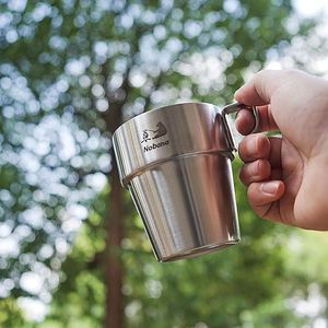 Double Coffee Cup Stackable Stainless Steel Camping Cup Mini Cup with Base <b>Bracket</b> - Product Image 3