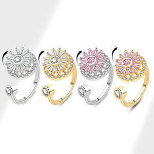 <b>Anxiety</b> Spin Gemstone Engagement Micro Insert Pink Cubic Zirconia Copper <b>Gold</b> Plated Wholesale Adjustable Fashion Jewelry Open - Product Image 1