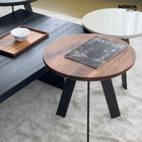 Table basse mobile moderne en noyer massif NORYA, meuble en bois durable pour appartement et bureau à domicile