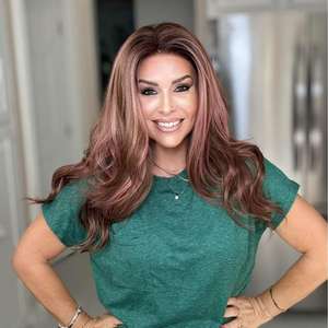 วิกผมใยสังเคราะห์ Carkira แบบใส 13x4 ยาว 22 นิ้ว สีน้ำตาลช็อกโกแลต ไฮไลท์สีชมพู ดูเป็นธรรมชาติ ไม่ต้องใช้กาว ทนความร้อน - Product Image 2