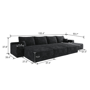 Ensemble de canapés sectionnels en tissu compressé pour salon, chaise longue modulaire, rembourrage sous vide, moderne, en velours côtelé avec garnissage en coton - Product Image 2