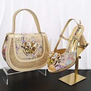 Elegant Ladies' Purple Shoe &amp; Handbag Set with <strong>Sparkling</strong> Rhinestones Artistic Print <strong>Heels</strong> with Purse Perfect Shoes Bag Set - Product Image 4