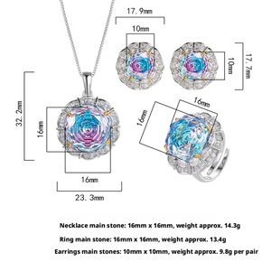 High Quality Eco-friendly Copper 16-10MM Rose Cut Color-Changing Cubic Zirconia Pendant <b>Earrings</b> Jewelry Necklace <b>Set</b> - Product Image 2