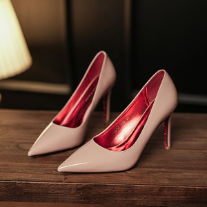 9000F-158 Pointed Toe Stiletto <b>Heel</b> Pumps Rhinestones Solid <b>Red</b> Sole Satin Lining Formal High Shoes for Wedding Office Wear - Product Image 2