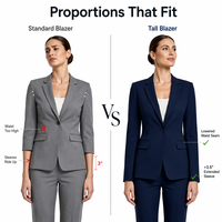 Blazer sur mesure OEM pour femmes, à rayures fines, formel, avec un seul bouton métallique, revers pointus, coupe longue, veste de bureau, vente en gros
